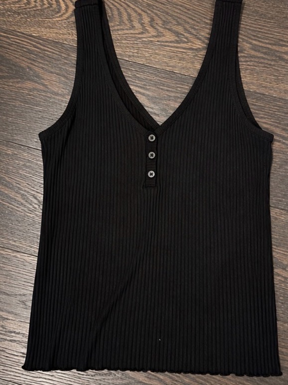 H&M Black Ribbed V-Neck Tank with Button Detail